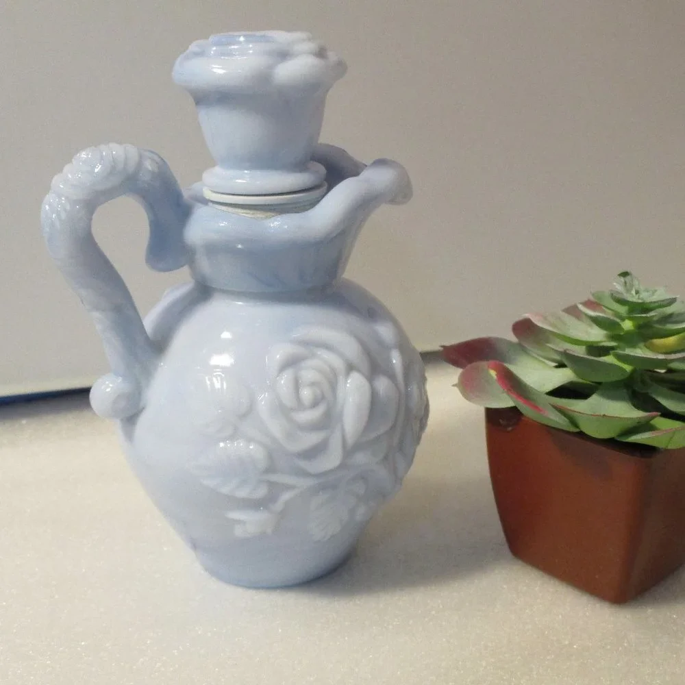 Vintage 1978 Avon Blue Slag Glass Bottle Pitcher